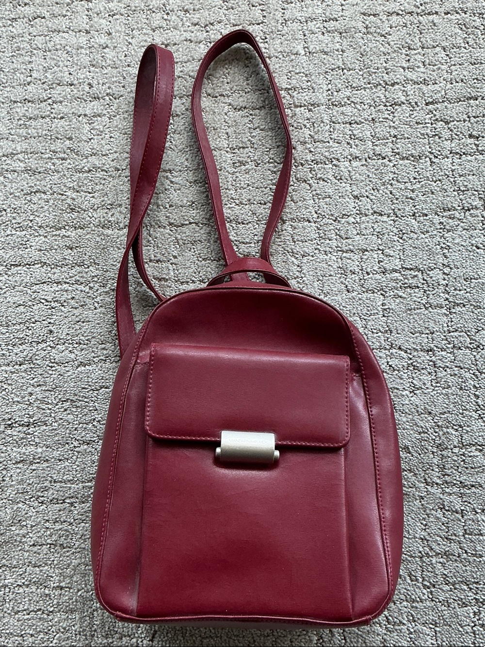 Burgundy Leather Backpack with Front Flap Pocket